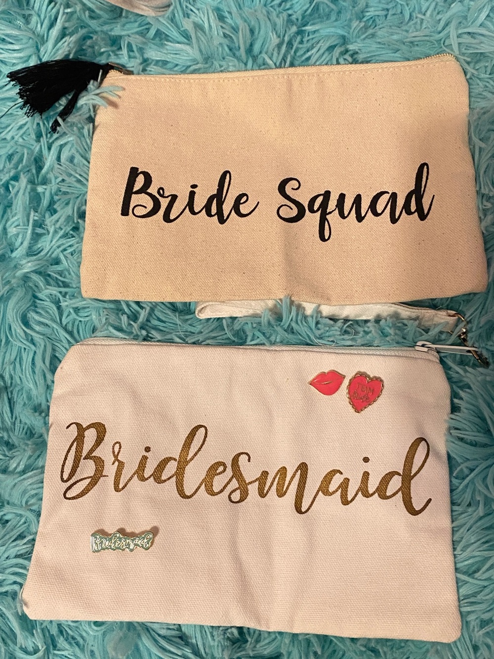 Bride Squad & Bridesmaid Canvas Pouches with Pins